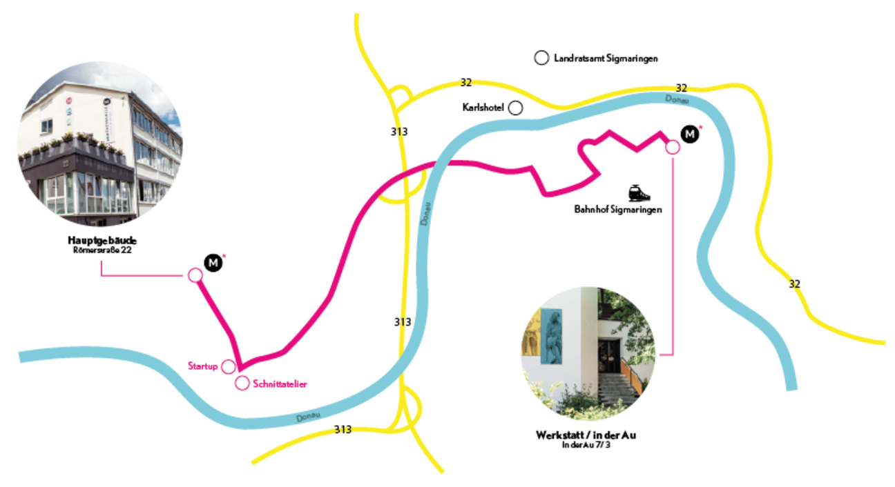 Lageplan der Modefachschule zur Veranschaulichung der Wegbeschreibung.