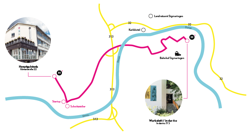 Lageplan der Modefachschule zur Veranschaulichung der Wegbeschreibung.